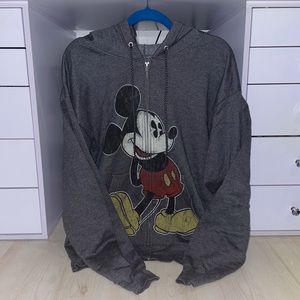 Disney Gray Zip Up Sweater with Mickey Mouse